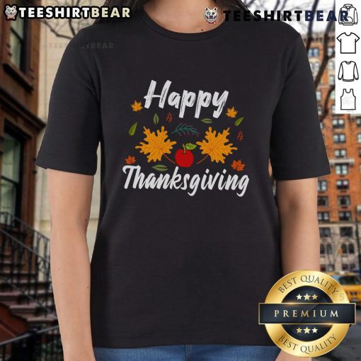 Happy Thanksgiving Ladies Tee featuring festive graphics perfect for celebrating the holiday in style.