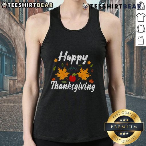Happy Thanksgiving tank top featuring festive graphics, perfect for celebrating the holiday in style.