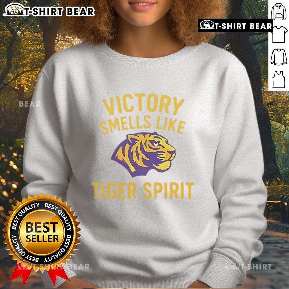 Happy Victory Smells Like Tiger Spirit Sweatshirt Happy Victory Smells Like Tiger Spirit sweatshirt featuring vibrant colors and a bold design for stylish, spirited fans.
