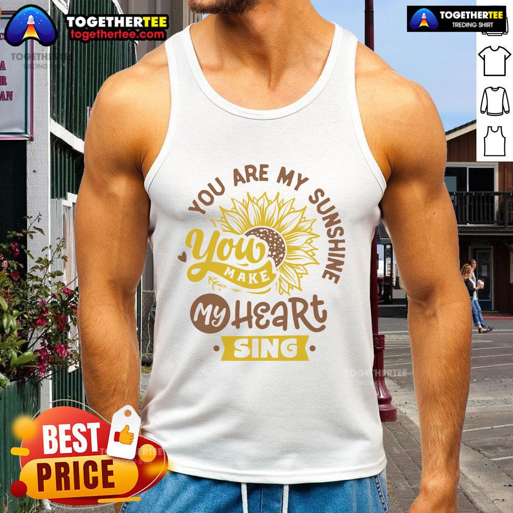 Happy You Are My Sinshine Sunflower Tank Top Alt Text: Happy You Are My Sunshine sunflower tank top featuring a vibrant sunflower design for a cheerful summer look.