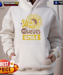 Happy You Make My Heart Smile Sunflower Hoodie featuring a vibrant sunflower design and cozy fit for casual wear.