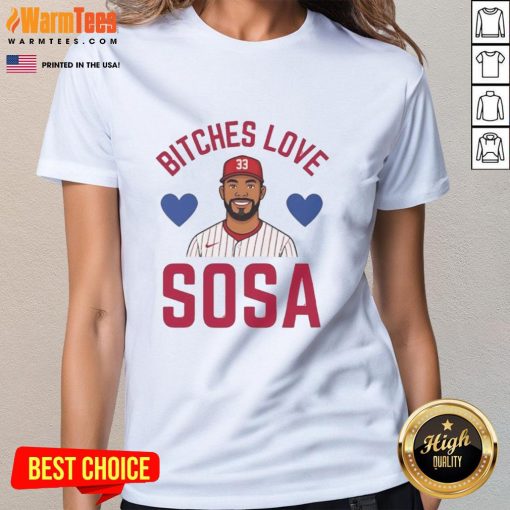 Alt Text: Hot Bitches Love Sosa Philadelphia Phillies Ladies Tee featuring vibrant graphics and a stylish fit for female fans.