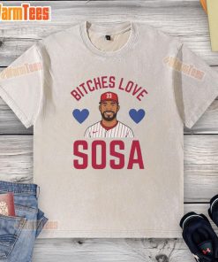 Alt Text: Hot Bitches Love Sosa Philadelphia Phillies washed t-shirt, stylish and trendy for baseball fans.