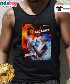 Hot Carlos Alcaraz vs Jannik Sinner tennis graphic tank top showcasing fire vs ice design, perfect for tennis fans.