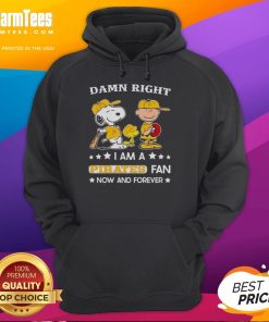 Hot Damn Right I Am A Pirates Fan Now And Forever hoodie featuring Snoopy and Charlie Brown, perfect for sports fans.
