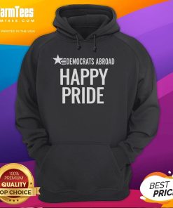 Hot Democrats Abroad Happy Pride Hoodie showcasing vibrant colors and a festive design celebrating LGBTQ+ pride.