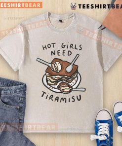 Hot girls in trendy outfits enjoying tiramisu, showcasing a love for Italian dessert on a stylish washed t-shirt.