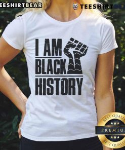 Hot I Am Black History Fist Ladies Tee featuring a bold graphic fist symbolizing empowerment and pride in Black history.