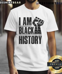 Alt Text: Hot I Am Black History Fist T-Shirt featuring a bold black power fist design, celebrating Black history and culture.
