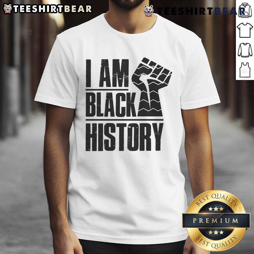 Hot I Am Black History Fist T Shirt Alt Text: Hot I Am Black History Fist T-Shirt featuring a bold black power fist design, celebrating Black history and culture.