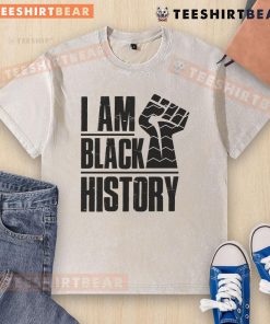 Alt Text: Hot I Am Black History Fist Washed T-Shirt featuring a bold fist graphic celebrating Black history and culture.
