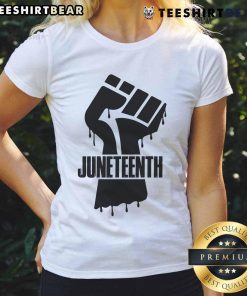 Alt Text: Hot Juneteenth Black Fist Ladies Tee featuring a bold graphic celebrating Black empowerment and heritage.