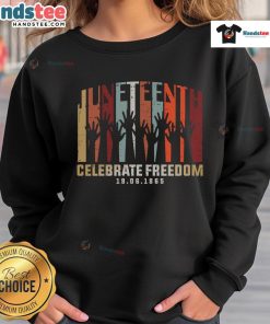 Alt Text: Cozy sweatshirt celebrating Juneteenth, featuring Celebrate Freedom 6/19/1865 design for a stylish tribute.