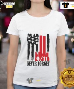 Hot Never Forget September 11 Twin Towers Ladies Tee showcasing a stylish design honoring the iconic skyline.