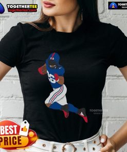 Saquon Barkley Ladies Tee showcasing the New York football star in vibrant colors, perfect for fans and athletes alike.