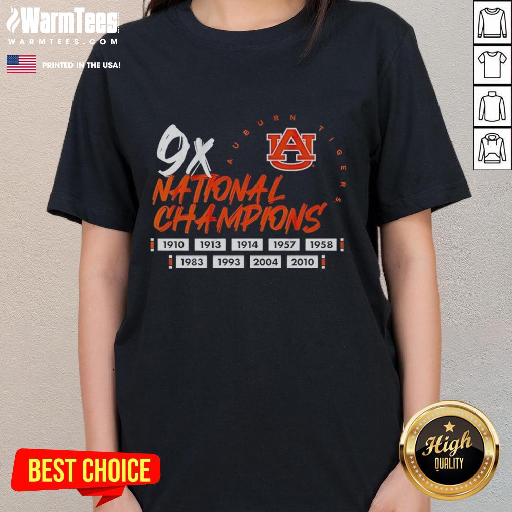 Hot Nine Time National Champions Auburn Tigers Football Logo Ladies Tee Alt Text: Auburn Tigers Football Logo Ladies Tee celebrating nine-time national champions, perfect for fans and casual wear.