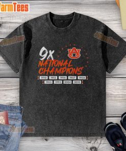 Hot Nine-Time National Champions Auburn Tigers Football logo on a washed T-shirt for fans and alumni.