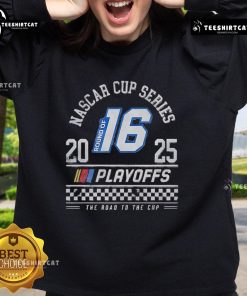 Hot Round of 16 2025 NASCAR Cup Series Playoffs checkered sweatshirt featuring vibrant designs for racing fans.