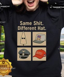 Vintage Anti-Trump sweatshirt featuring 'Hot Same Shit Different Hat' slogan, perfect for political statement wear.