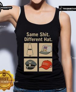 Vintage anti-Trump tank top featuring 'Hot Same Shit Different Hat' slogan, perfect for political statement fashion.