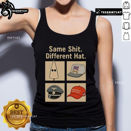 Vintage anti-Trump tank top featuring 'Hot Same Shit Different Hat' slogan, perfect for political statement fashion.
