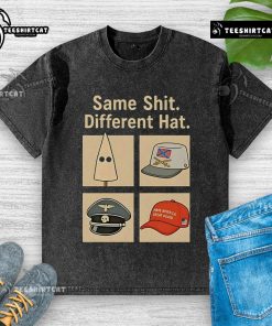Vintage anti-Trump washed t-shirt featuring 'Hot Same Shit Different Hat' slogan, perfect for expressing political views.