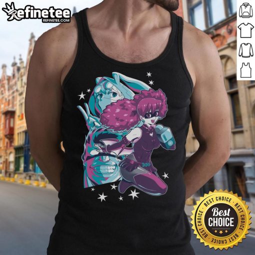Hot Singing Hero Vaporwave Retro Anime Tank Top featuring vibrant colors and a stylish graphic design for anime lovers.