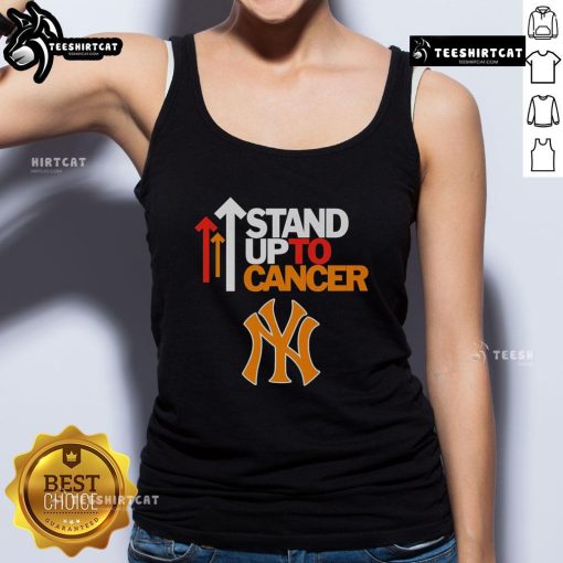 Hot Stand Up To Cancer New York Yankees tank top featuring team logo, perfect for baseball fans and cancer awareness supporters.