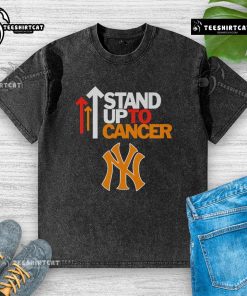 Alt Text: Hot Stand Up To Cancer New York Yankees washed t-shirt featuring bold graphics and soft fabric for a casual look.