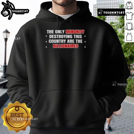 Alt Text: Hot hoodie featuring 'The Only Minority Destroying This Country Are The Billionaires' message for social justice advocates.