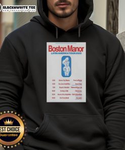 Hot Tour Latin America 2025 Boston Manor Poster Hoodie featuring vibrant design and tour details for fans.