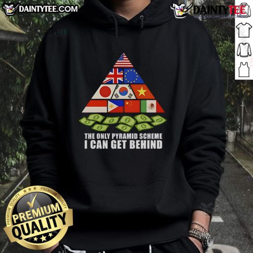 Hot Trump Tariff Pyramid Scheme hoodie featuring bold text and a unique design, perfect for statement fashion.