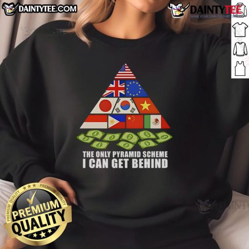 Hot Trump Tariff Pyramid Scheme sweatshirt featuring bold text design, perfect for political humor and fashion enthusiasts.