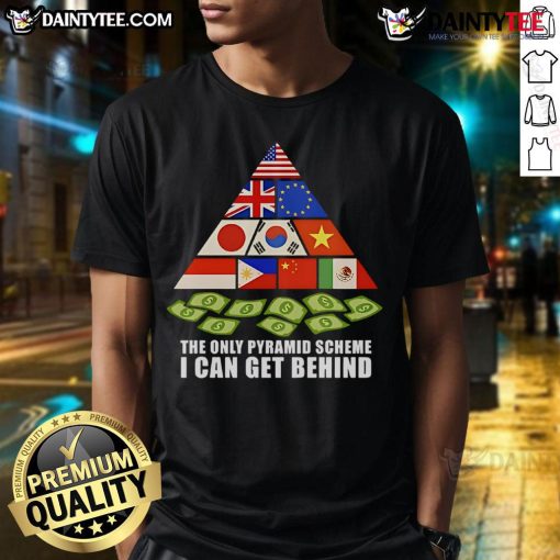 Hot Trump Tariff Pyramid Scheme T-Shirt featuring bold graphics and witty text for political satire enthusiasts.