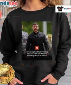 Hot Volodymyr Zelensky in a special suit and sweatshirt for Trump meeting at the White House, showcasing diplomatic style.