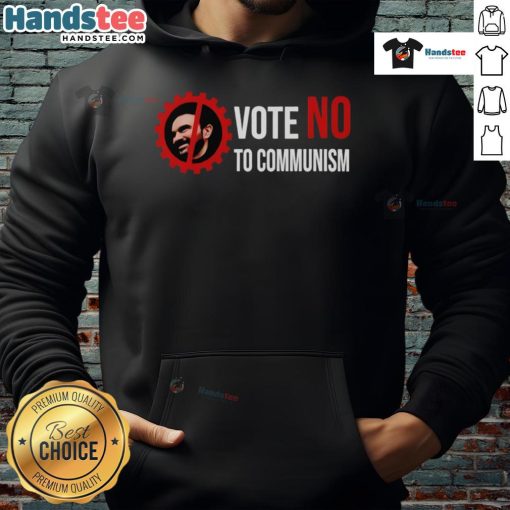 Hot Zohran Mamdani Vote No To Communism Hoodie featuring bold text design for political activism and fashion statement.