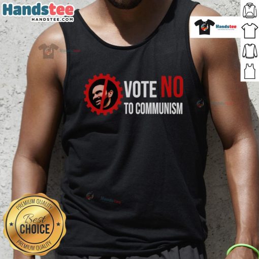 Hot Zohran Mamdani Vote No To Communism tank top design featuring bold graphics and a political message.