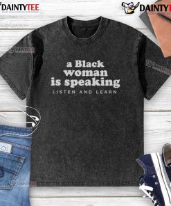 Nice Black woman speaking passionately in a washed t-shirt, encouraging listeners to engage and learn from her insights.