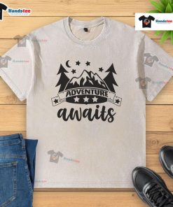 Nice Adventure Awaits Washed T-Shirt featuring a stylish design perfect for outdoor enthusiasts and casual wear.