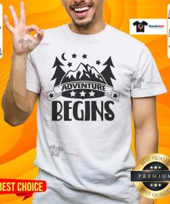 Nice Adventure Begins T-Shirt featuring vibrant graphics and a comfortable fit, perfect for outdoor enthusiasts.