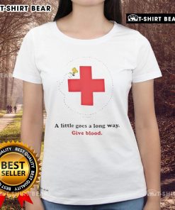 American Red Cross 'A Little Goes A Long Way' Give Blood ladies tee in Woodstock design, promoting blood donation.
