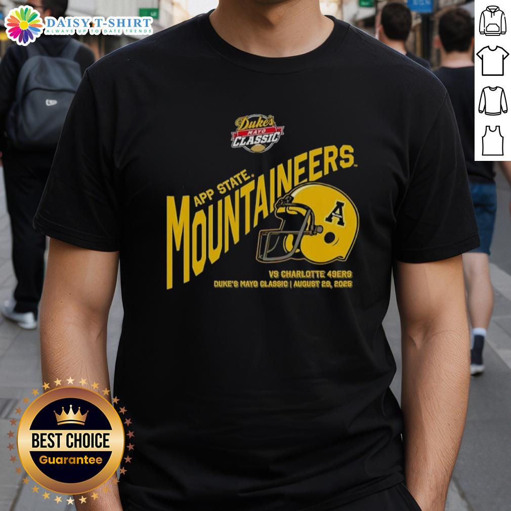 Nice Appalachian State Mountaineers Football Duke's Mayo Classic 2025 Helmet T-Shirt Appalachian State Mountaineers Football Duke's Mayo Classic 2025 helmet t-shirt featuring vibrant team colors and logo.
