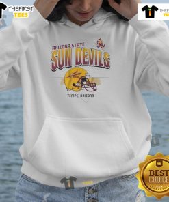 Arizona State Sun Devils helmet graphic on a grid design, featured on a stylish Tempe football hoodie.