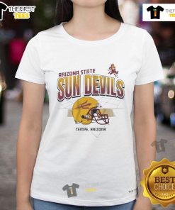Nice Arizona State Sun Devils helmet graphic on a grid background for Tempe football ladies tee shirt design.
