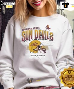 Arizona State Sun Devils helmet graphic on a cozy Tempe football sweatshirt, perfect for game day and fans.