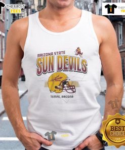 Nice Arizona State Sun Devils helmet graphic on a grid design, featured on a Tempe football-themed tank top.