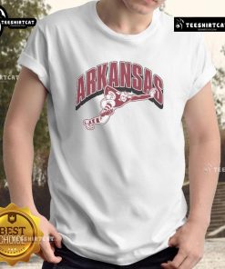 Cool Arkansas Razorbacks Heisman mascot t-shirt featuring vibrant graphics for fans of college football apparel.