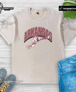 Nice Arkansas Razorbacks Heisman mascot washed t-shirt featuring vibrant team colors and logo for fans and collectors.