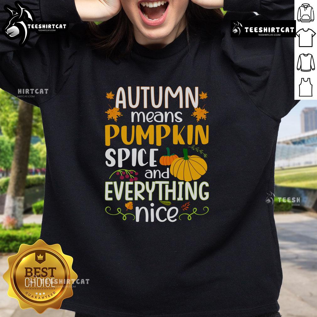 Nice Autumn Means Pumpkin Spice And Everything Nice Sweatshirt Cozy 'Nice Autumn Means Pumpkin Spice and Everything Nice' sweatshirt in warm fall colors, perfect for chilly days.