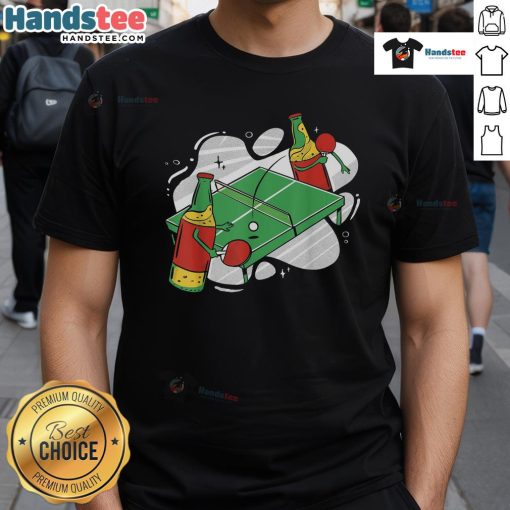 Nice Beer Bottles Playing Ping Pong T-Shirt featuring fun graphic design for beer lovers and ping pong enthusiasts.